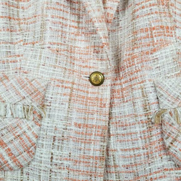 Cache Women's Tweed Blazer Jacket Beige/Pink/Orange 3/4 Sleeve Sz 6 EUC - Picture 3 of 8